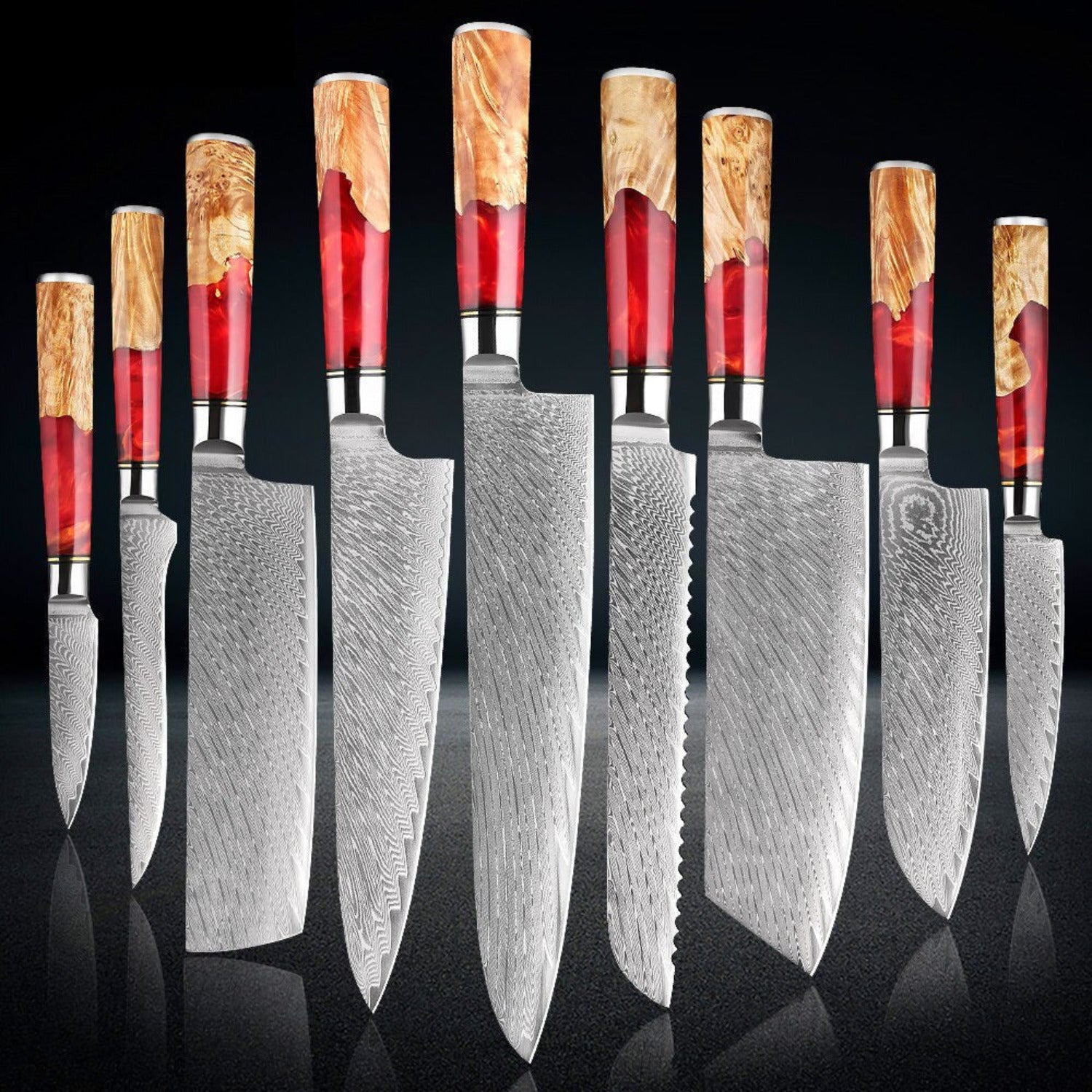XITUO Kitchen Knives-Set Damascus Steel VG10 Chef Knife Cleaver Paring  Bread Knife Blue Resin and Color Wood Handle 1-7PCS set
