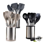 12Pcs Non-Toxic Silicone Utensil Set With 360-Degree Rotating Base