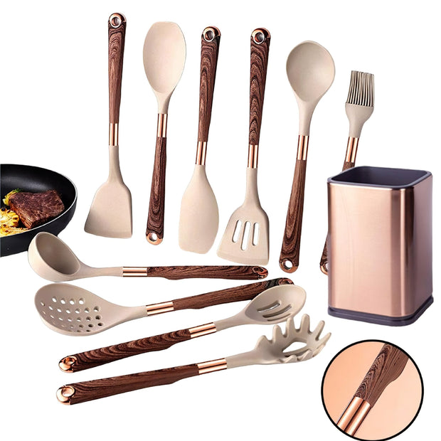 13 Pcs Gold-Plated Handle Silicone Kitchen Utensils Set