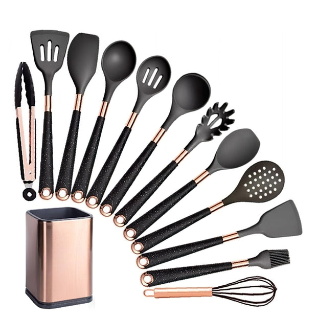 13 Pcs Gold-Plated Handle Silicone Kitchen Utensils Set