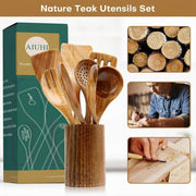 10Pcs Premium Teak Wooden Utensil Set