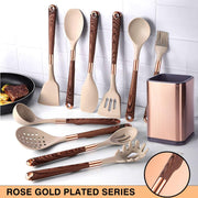 13 Pcs Gold-Plated Handle Silicone Kitchen Utensils Set