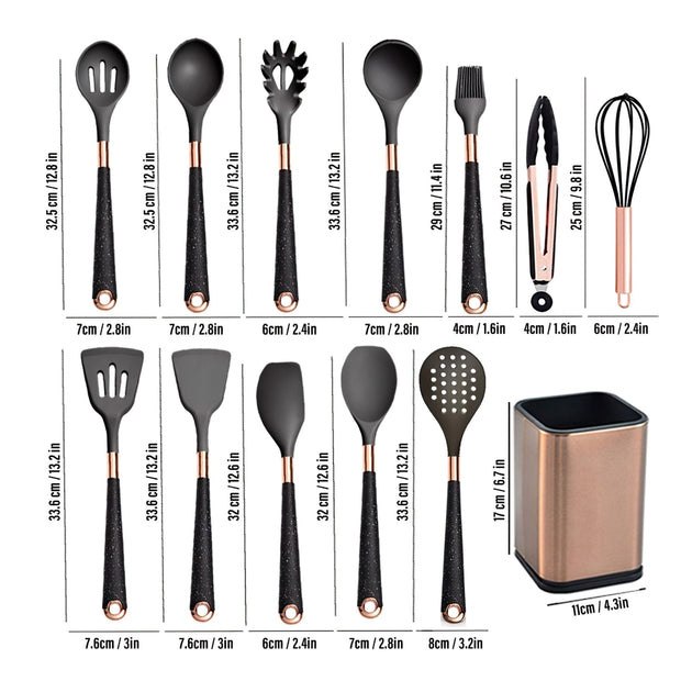 13 Pcs Gold-Plated Handle Silicone Kitchen Utensils Set