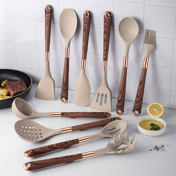 13 Pcs Gold-Plated Handle Silicone Kitchen Utensils Set