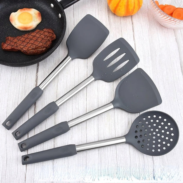 12Pcs Non-Toxic Silicone Utensil Set With 360-Degree Rotating Base