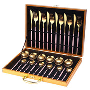 Luxury Stainless Steel Cutlery Set - 24 Pcs Gold Dinnerware Set