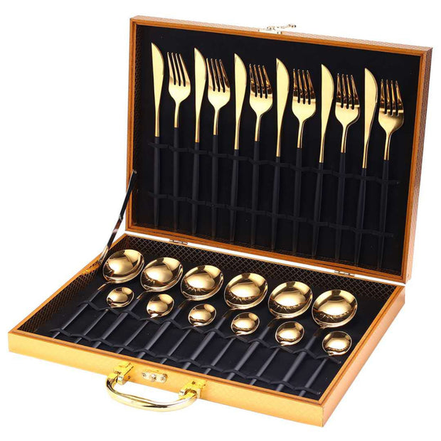 Luxury Stainless Steel Cutlery Set - 24 Pcs Gold Dinnerware Set